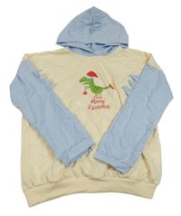 Krémovo-světlemodrá lehká mikina s dinosaurem a kapucí s ostny