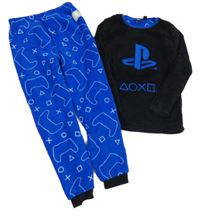 Čierno-zafírové chlpaté pyžama s logem PlayStation Primark
