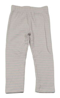 Šedo-růžové pruhované žebrované úpletové legíny Pep&Co