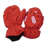 Červené šusťákové zimní palcové rukavice s králíkem