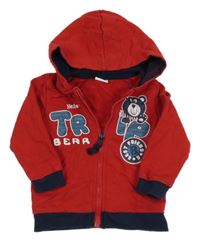 Červená propínací mikina s medvědem a kapucí