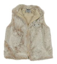 Béžovo-biela kožušinová zateplená vesta s králikom