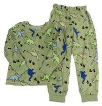 Zelené chlupaté pyžamo s dinosaury