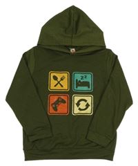 Khaki ľahká mikina s obrázkami a kapucňou