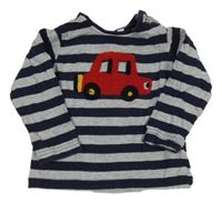 Tmavomodro-šedé pruhované triko s autem Bluezoo