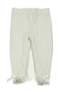 Smotanové rebrované úpletové legíny s madeirou a mašľami Shein