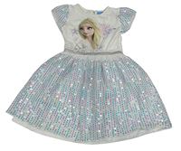 Bílé bavlněno/tylové šaty s Elsou a flitry Disney