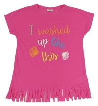 Tmavorůžové vzorované tričko s mušlemi a třásněmi Matalan