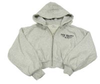 Svetlosivá melírovaná prepínaci crop mikina s nápisom a kapucňou M&S