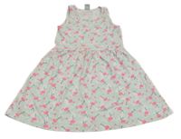 Bielo-svetlozelené bavlnené šaty s plameňáky a listami Kiki&Koko