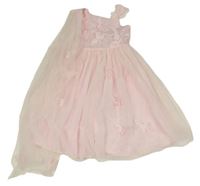 Světlerůžové slavnostní šaty s motýly a tylovou sukní Shein