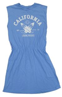 Modré bavlněné šaty se surfy s palmami Cool Club