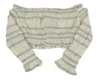 Smetanovo-tmavomodré pruhované crop tričko H&M