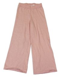 Ružové trblietavé pletené široké nohavice H&M
