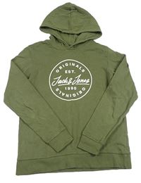 Khaki mikina s logom a kapucňou JACK&JONES