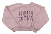Svetloružová crop mikina s nápisem z flitrů River Island