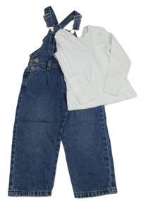 2 set - Modré riflové laclové kalhoty + bílé triko Primark