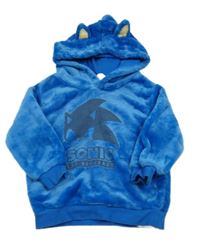 Modrá plyšová mikina so Sonicem a kapucňou H&M
