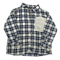 Smetanovo-tmavomodrá kostkovaná košile s kapsou Zara