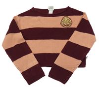 Ružovo-vínový pruhovaný crop sveter s nášivkou - Harry Potter H&M