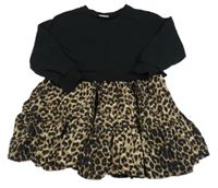 Čierne teplákové šaty s lehkou leopardí sukní Next