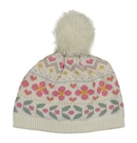 Bielo-ružová vzorovaná pletená čapica s brmbolcom
