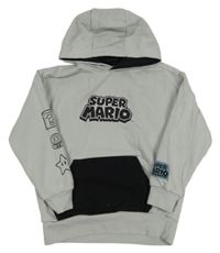 Šedo-černá mikina s Mariem a kapucí 