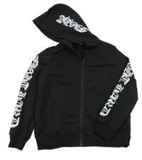 Čierna prepínaci mikina s bílým vzorem na rukávech a kapucňou shein