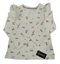 Nové - bílé vzorované triko s volánky a krajkou dunnes