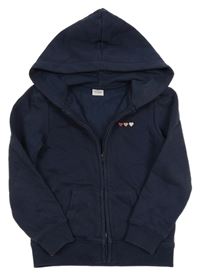 Tmavomodrá prepínaci mikina so srdiečkami a kapucňou