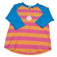 Nové - oranžovo-růžovo-modrá pruhovaná tunika se smajlíkem 