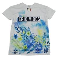 Nové - Bielo-modré športové tričko s nápisom a kvetmi George