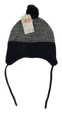 Nové - Tmavomodrá melírovaná pletená čepice s bambulí H&M