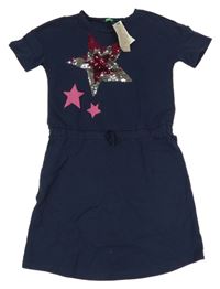 Nové - tmavomodré teplákové šaty s hvězdami z flitrů Benetton