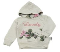 Biela ľahká mikina s lístky a nápisom a kapucňou
