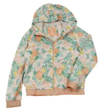 Světlerůžovo-zelená květovaná šusťáková jarní bunda s kapucí C&A