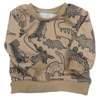 Hnedá mikina s dinosaurami SHEIN