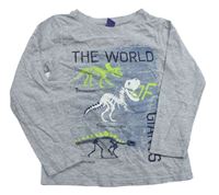 Sivé melírované tričko s kostrami dinosaurů Dopodopo