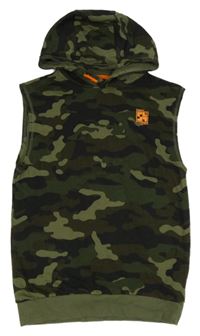 Khaki army tepláková vesta s potlačou a kapucňou F&F