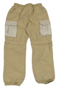 Béžové šusťákové cargo kalhoty s odepínacími nohavicemi Kiki&Koko