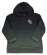 Černo-zelená ombré mikina s písmeny a kapucí 