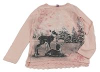 Ružové tričko s laněmi a 3D motýlikmi Dopodopo