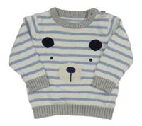 Bielo-modro-sivý pruhovaný sveter s ňufáčikom  Nutmeg