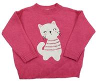 Fuchsiový svetr s kočičkou Topolino