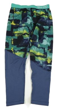 Černo-zeleno-tmavomodré vzorované sportovní legíny USA pro