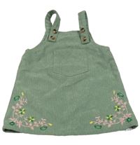 Zelené rebrované na traké šaty s výšivkami květů Shein