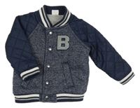 Tmavomodrá melírovaná baseballová zateplená bunda se šusťákovými rukávy a písmenem F&F