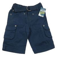 Nové - Tmavomodré plátenné cargo nohavice s opaskom