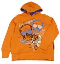 Oranžová mikina s lebkami a kapucňou C&A