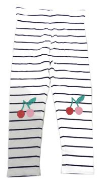 Bielo-tmavomodré pruhované legíny s třešněmi M&S